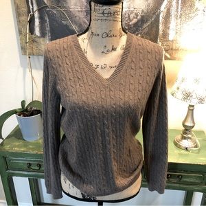 100% cashmere cableknit v-neck sweater